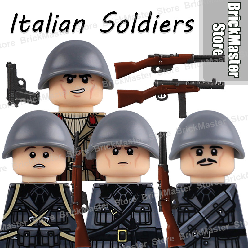 Lego Minifigure Holder - WW2 Military Italian Soldier Figure Weapons