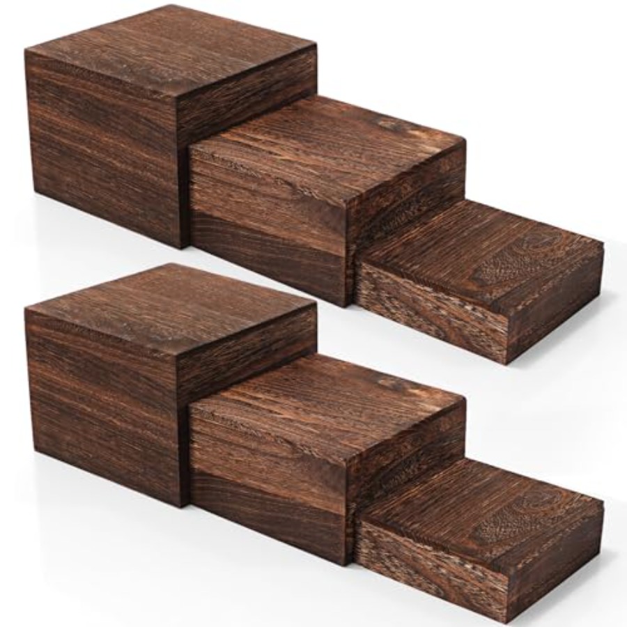 6 Pcs Wood Display Risers Rust - Display Risers Set recension och pris
