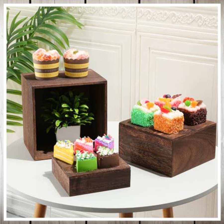 6 Pcs Wood Display Risers Rust - Display Risers Set recension och pris