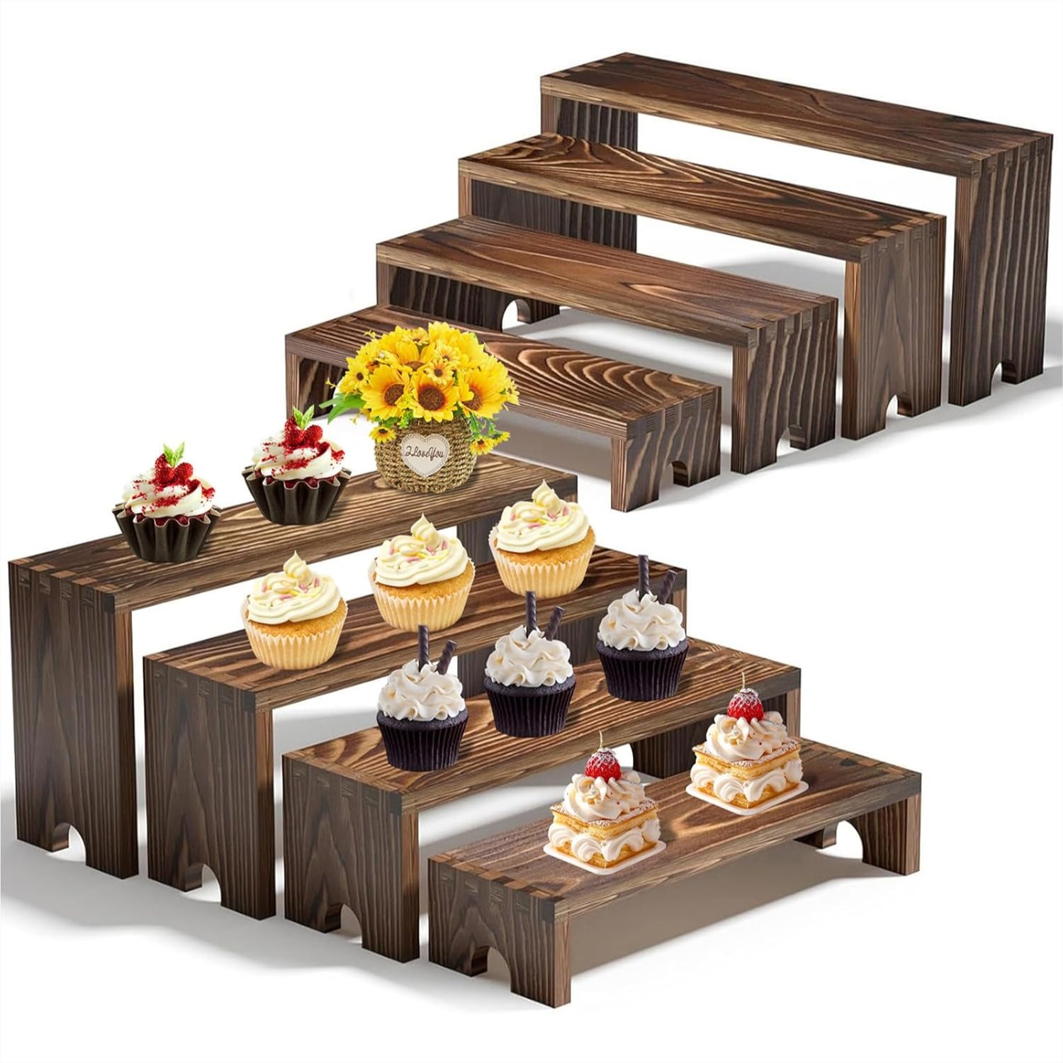2 Tier Wooden Cupcake Stand Se - Display Risers Set recension och pris