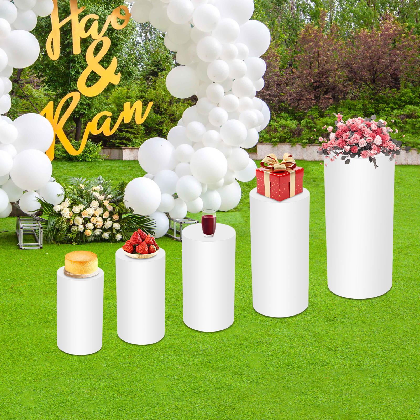 5Pcs White Cylinder Pedestal S - Display Risers Set recension och pris