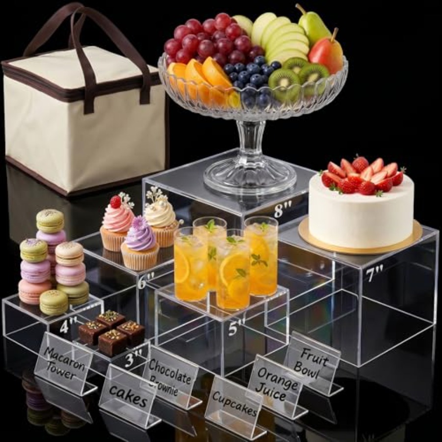 6PCS Clear and Buffet Risers w - Display Risers Set recension och pris