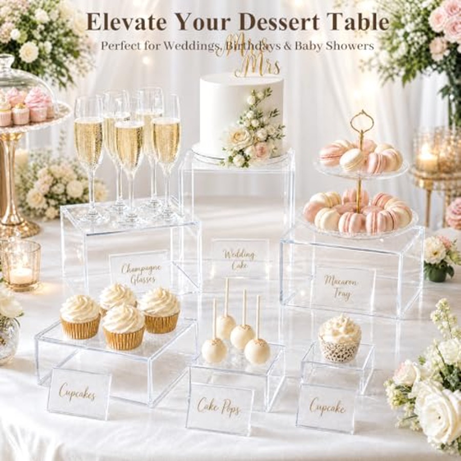 6PCS Clear and Buffet Risers w - Display Risers Set recension och pris