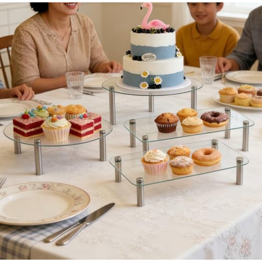 Tempered Glass Cake Stands Set - Display Risers Set recension och pris