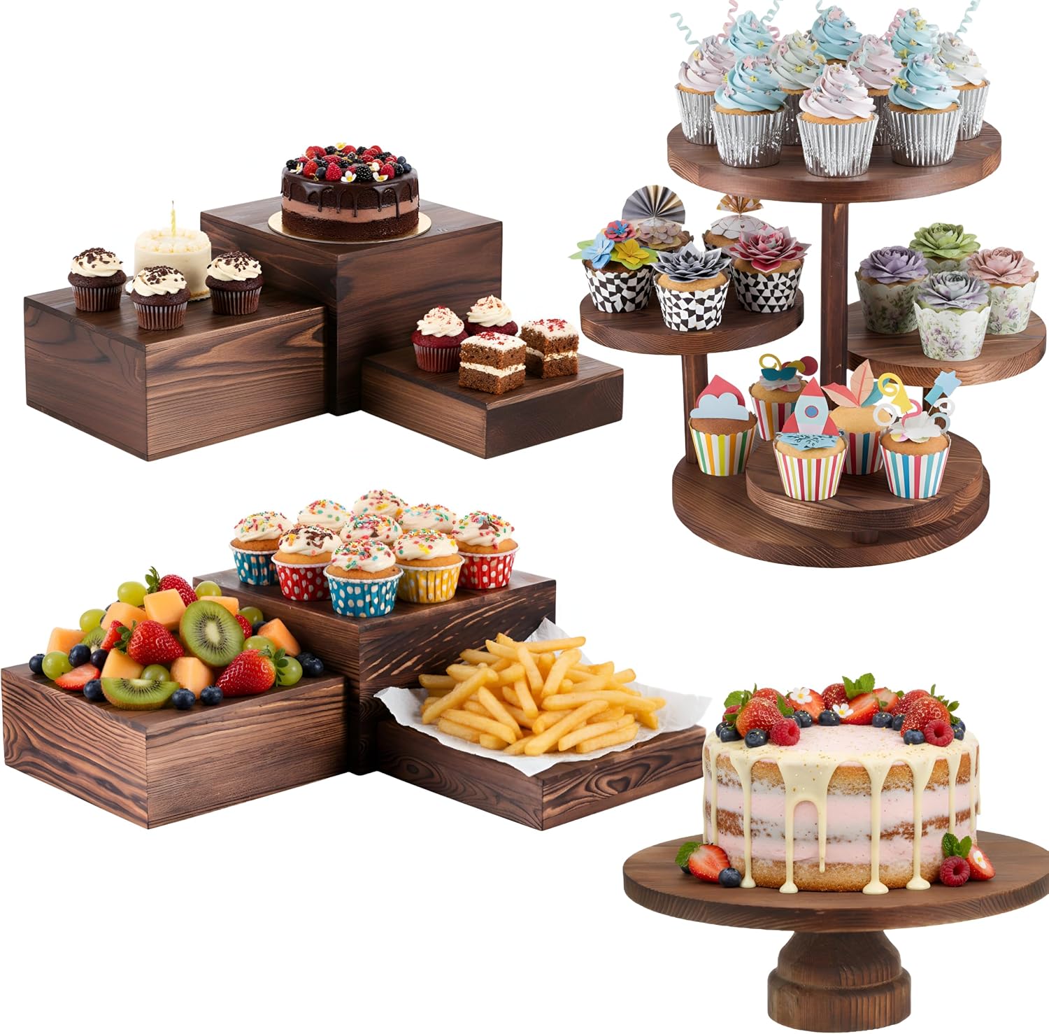 4 Tier Round Cupcake Tower Sta - Display Risers Set recension och pris